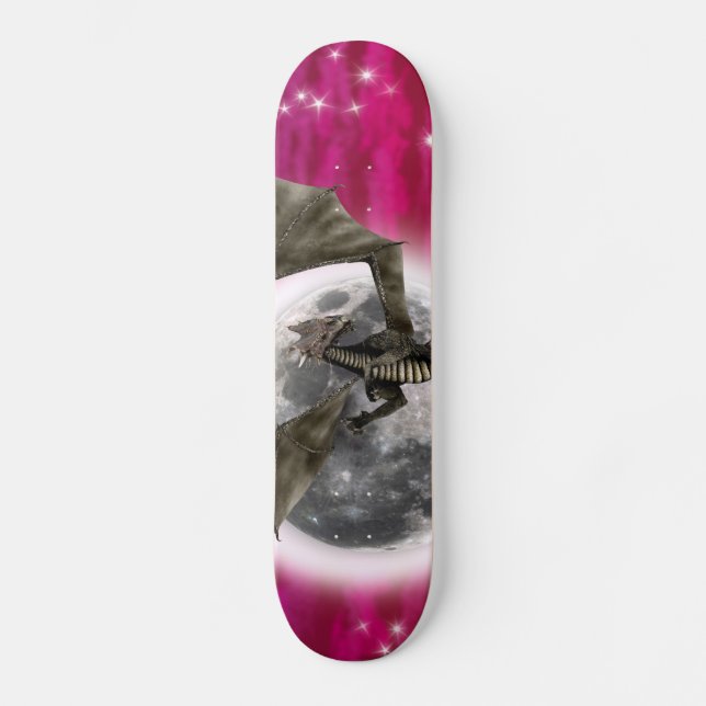 Black Dragon - Mythical Fantasy Creature Red Sky Skateboard (Front)