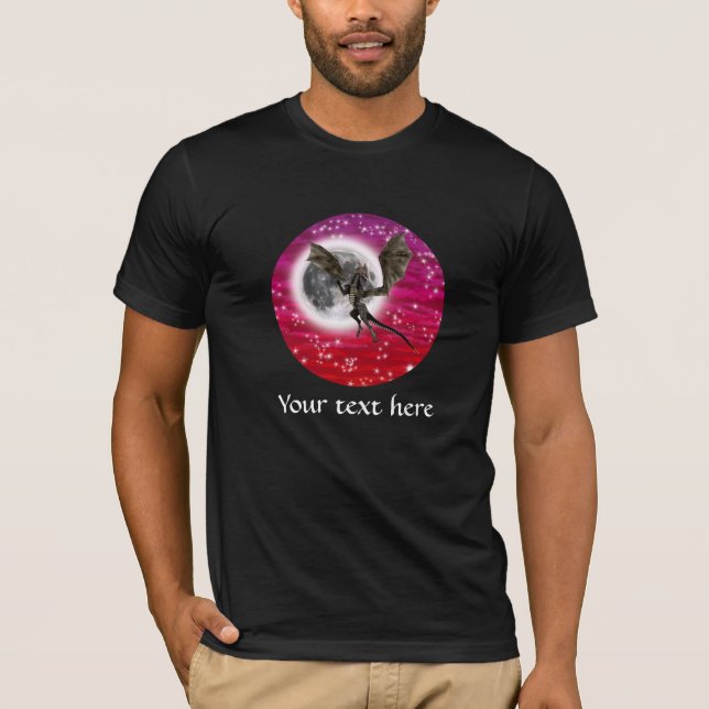 Black Dragon - Mythical Fantasy Creature Red Sky T-Shirt (Front)
