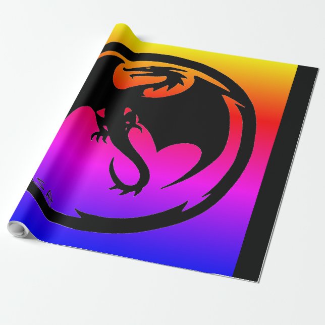 Black Dragon neon glossy wrapping paper large (Unrolled)