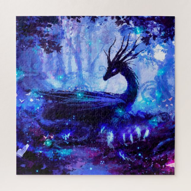 Black dragon, night forest scene. jigsaw puzzle (Vertical)
