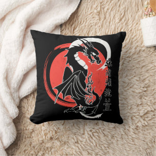 Black dragon, red moon cushion