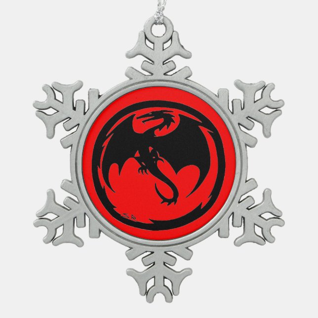 Black Dragon Red pewter snowflake ornament (Front)