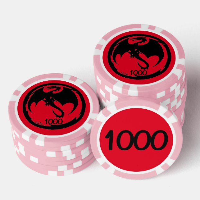 Black Dragon red pink 1000 striped poker chip (Stack)