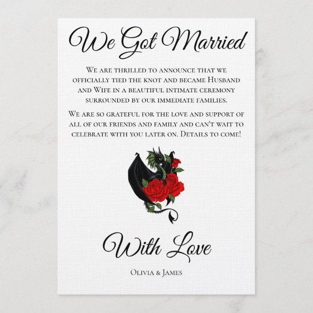 Black Dragon Red Rose Fantasy Gothic Wedding Invitation (Front)