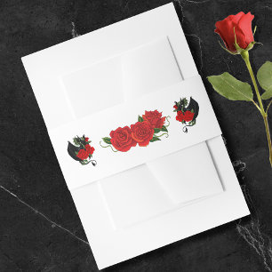 Black Dragon Red Rose Fantasy Gothic Wedding Invitation Belly Band