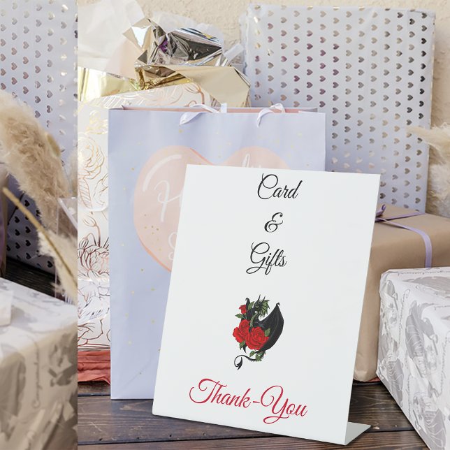 Black Dragon Red Roses Fantasy Cards & Gifts Pedestal Sign (Creator Uploaded)