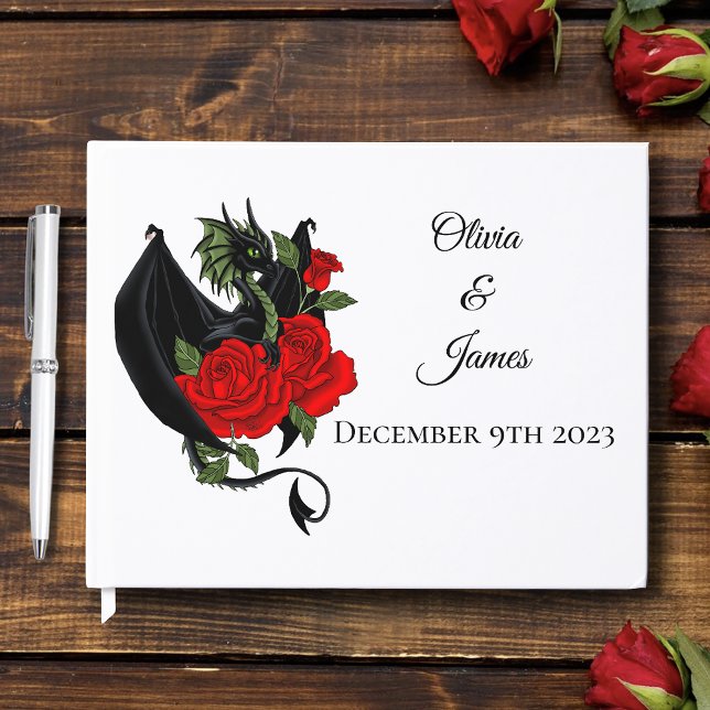 Black Dragon Red Roses Fantasy Guest Book (Creator Uploaded)