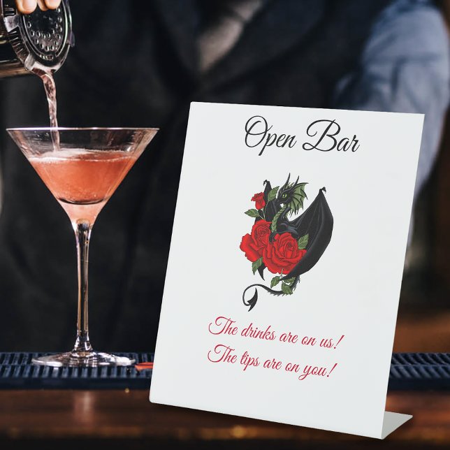 Black Dragon Red Roses Fantasy Open Bar Pedestal Sign (Creator Uploaded)