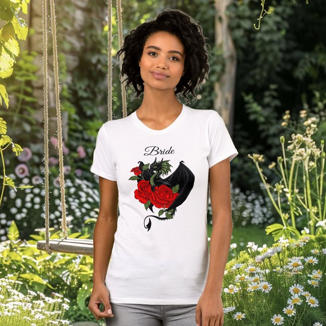 Black Dragon Red Roses Fantasy T-Shirt (Creator Uploaded)