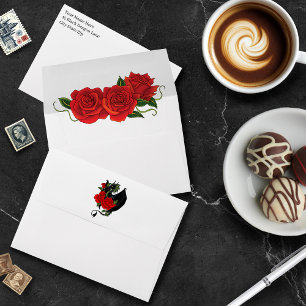 Black Dragon Red Roses Fantasy Wedding Envelope