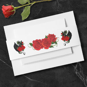 Black Dragon Red Roses Fantasy Wedding Invitation Belly Band