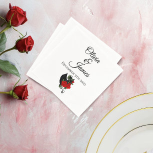 Black Dragon Red Roses Fantasy  Wedding Napkin