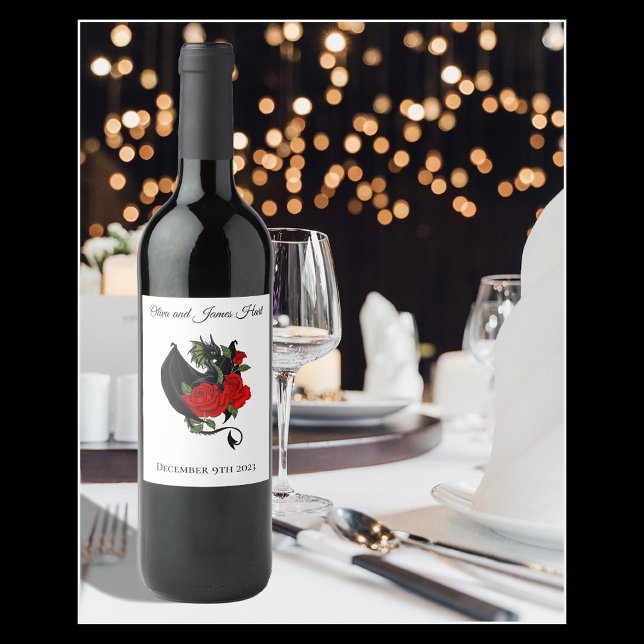 Black Dragon Red Roses Fantasy Wedding Wine Label (Creator Uploaded)