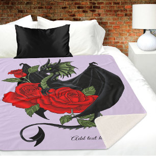 Black Dragon Red Roses Lavender Sherpa Blanket