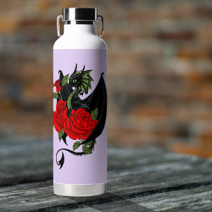Black Dragon Red Roses Lavender Water Bottle