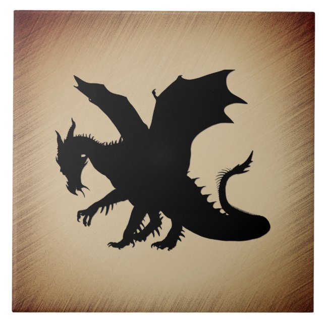 Black Dragon Rustic Background Ceramic Tile (Front)