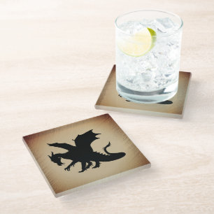 Black Dragon Rustic Background Glass Coaster