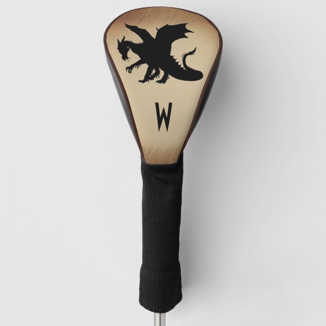 Black Dragon Rustic Background Initial Golf Head Cover (Front)