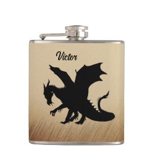 Black Dragon Rustic Background Personal Hip Flask