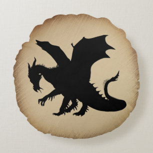 Black Dragon Rustic Background Round Cushion