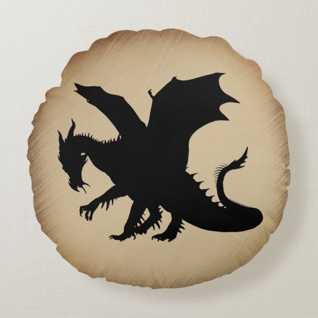 Black Dragon Rustic Background Round Cushion (Front)
