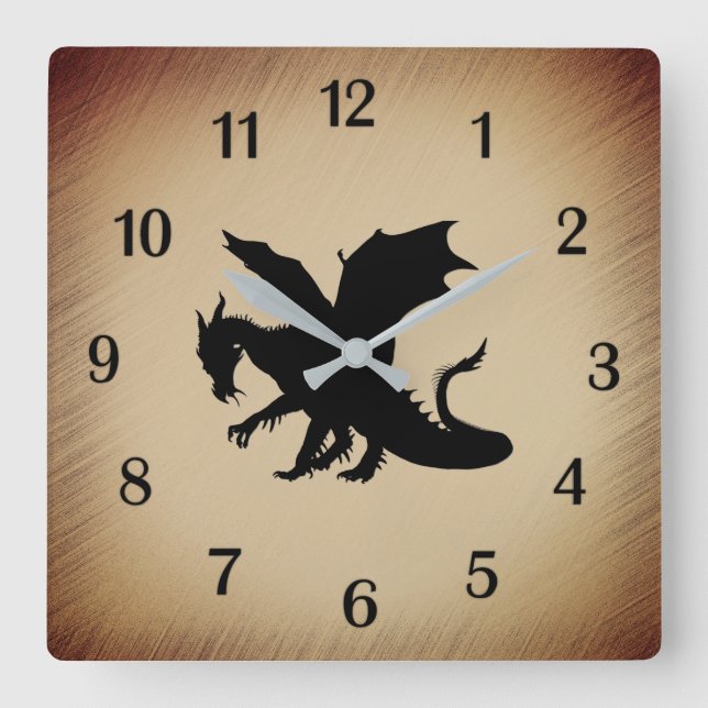 Black Dragon Rustic Background Square Wall Clock (Front)