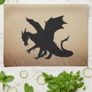 Black Dragon Rustic Background Tea Towel