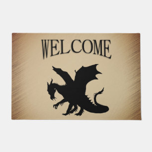 Black Dragon Rustic Background Welcome Doormat