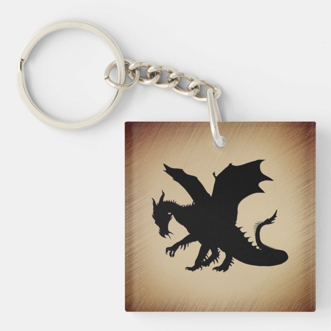 Black Dragon Rustic Scroll Key Ring (Front)