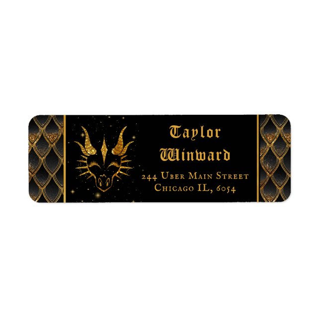 Black Dragon Scales Gold Faux Glitter Return Address Label (Front)