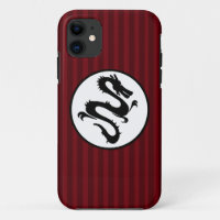 Black Dragon Silhouette on Red Stripes
