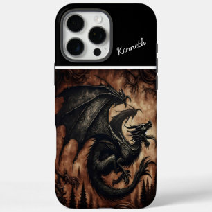 Black Dragon Soaring Above Forest iPhone 16 Pro Max Case