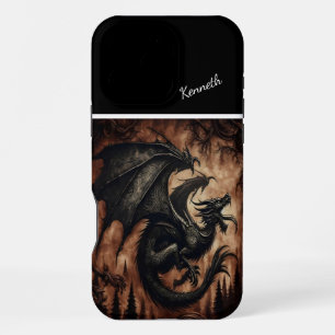 Black Dragon Soaring Above Forest iPhone 16 Pro Max Case