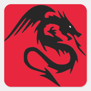 Black dragon square sticker