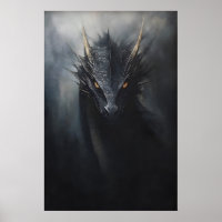 Black Dragon Wall Print, Moody Goblincore, Macabre