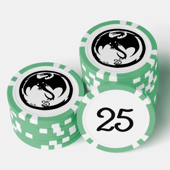 Black Dragon white green 25 striped poker chip (Stack)