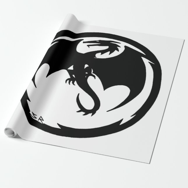 Black Dragon white matte wrapping paper large (Unrolled)