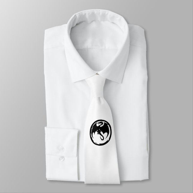 Black Dragon white necktie (Tied)