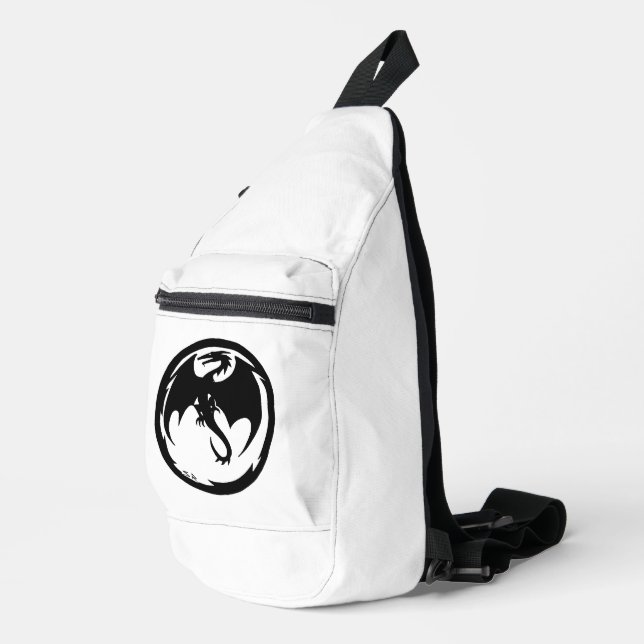 Black Dragon white sling bag backpack (Right Corner)
