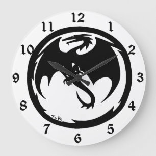 Black Dragon white wall clock w numbers