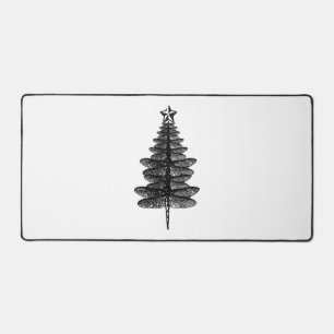 Black dragonfly christmas tree farm desk mat