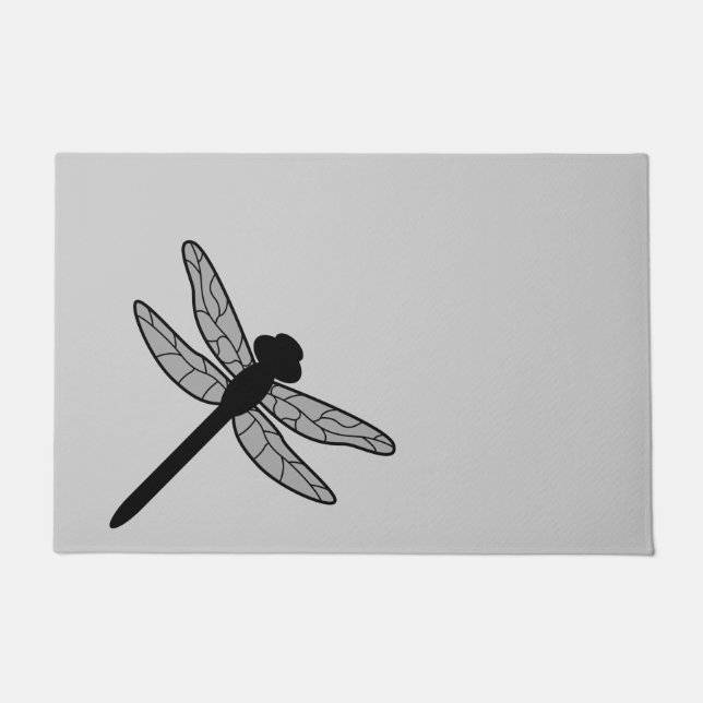 Black Dragonfly Silhouette On Grey Doormat (Front)