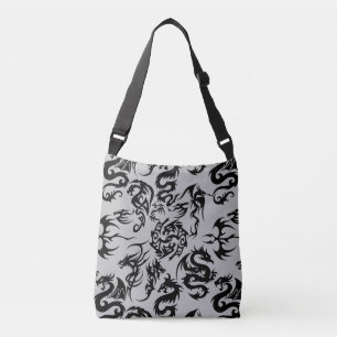 Black dragons pattern outline.b Grey BG Crossbody Bag