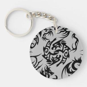 Black dragons pattern outline.b Grey BG Key Ring