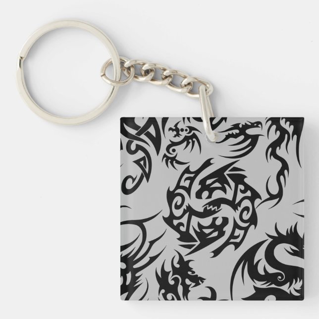 Black dragons pattern outline.b Grey BG Key Ring (Front)