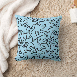 Black dragons pattern outline.b L Blue BG Cushion
