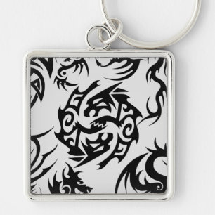 Black dragons pattern outline.b Off white BG Key Ring