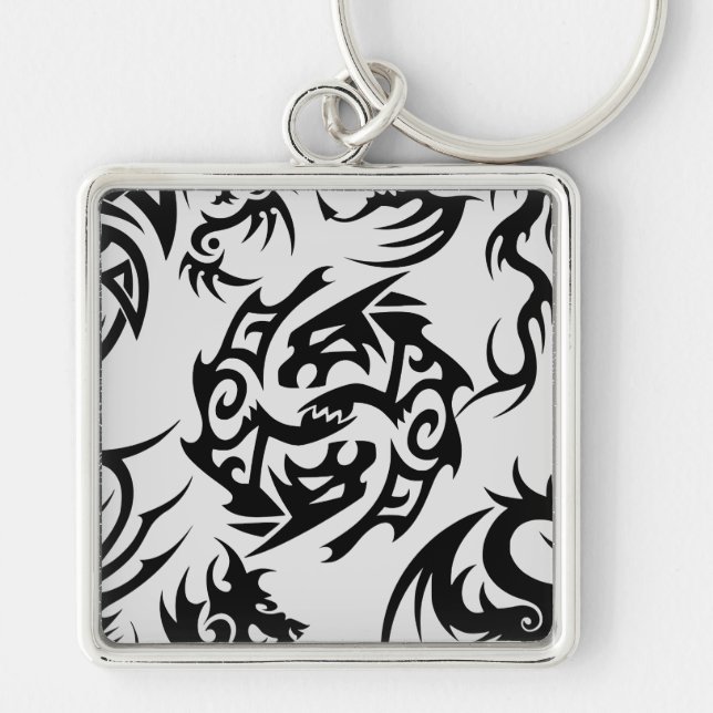 Black dragons pattern outline.b Off white BG Key Ring (Front)
