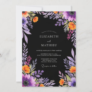 Black Dramatic Botanical Wedding Invitation