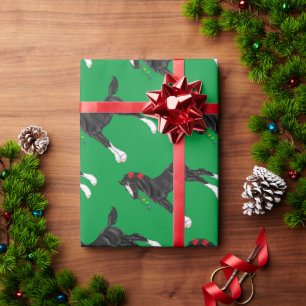 Black Draught Horse Foal Christmas Equestrian Art Wrapping Paper